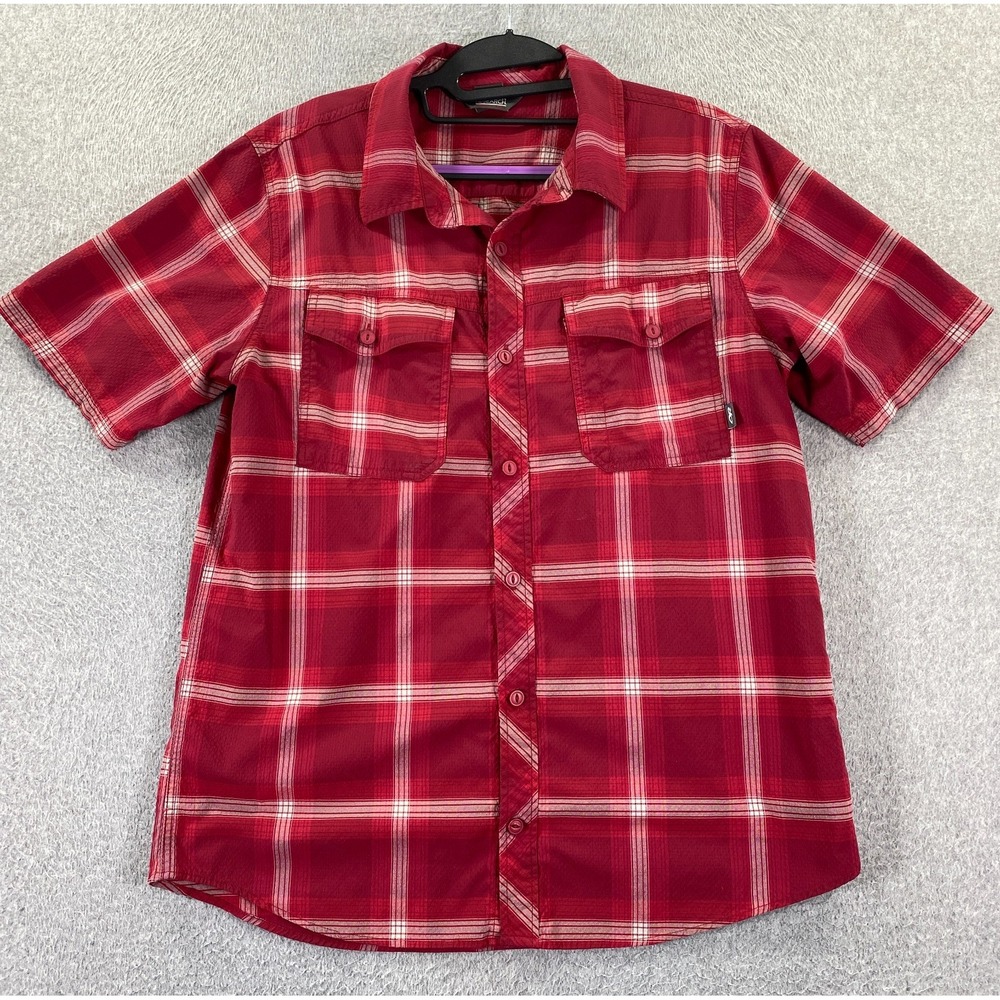 Outdoor Research Shirt Mens Large Red Plaid Hiking Short Sleeve Button Up